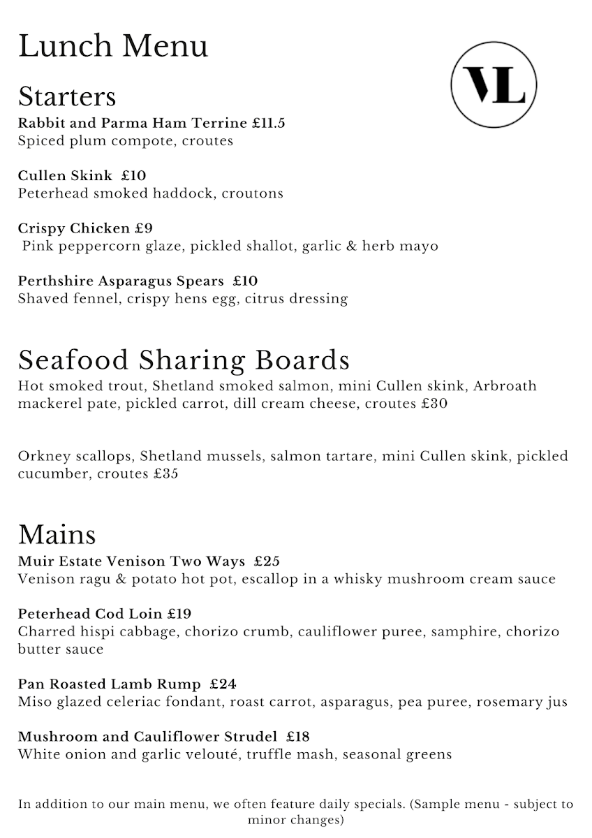 Menu Venachar Lochside Luxury Scottish Wedding Venue-1