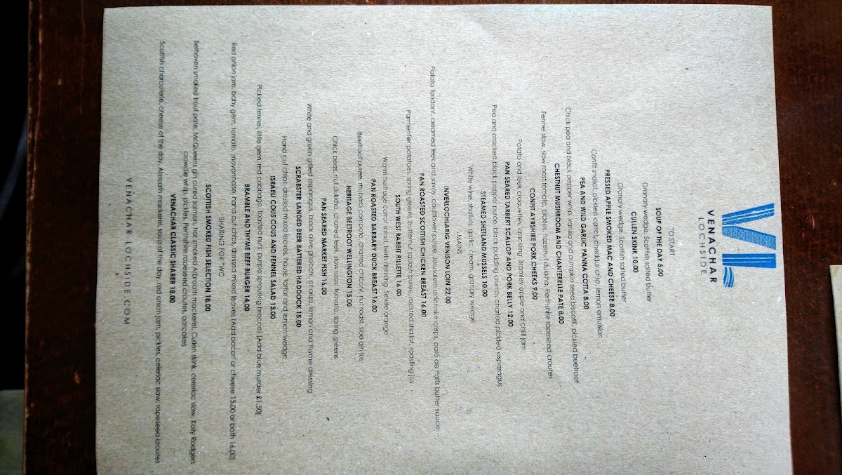 Menu Venachar Lochside Luxury Scottish Wedding Venue-7